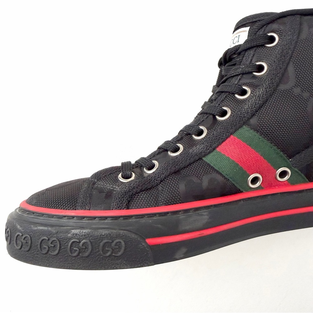 GUCCI | Tennis 1977 Off The Grid Black GG Eco Nylon Web High Top Sneakers EU 37 - Picture 10 of 13